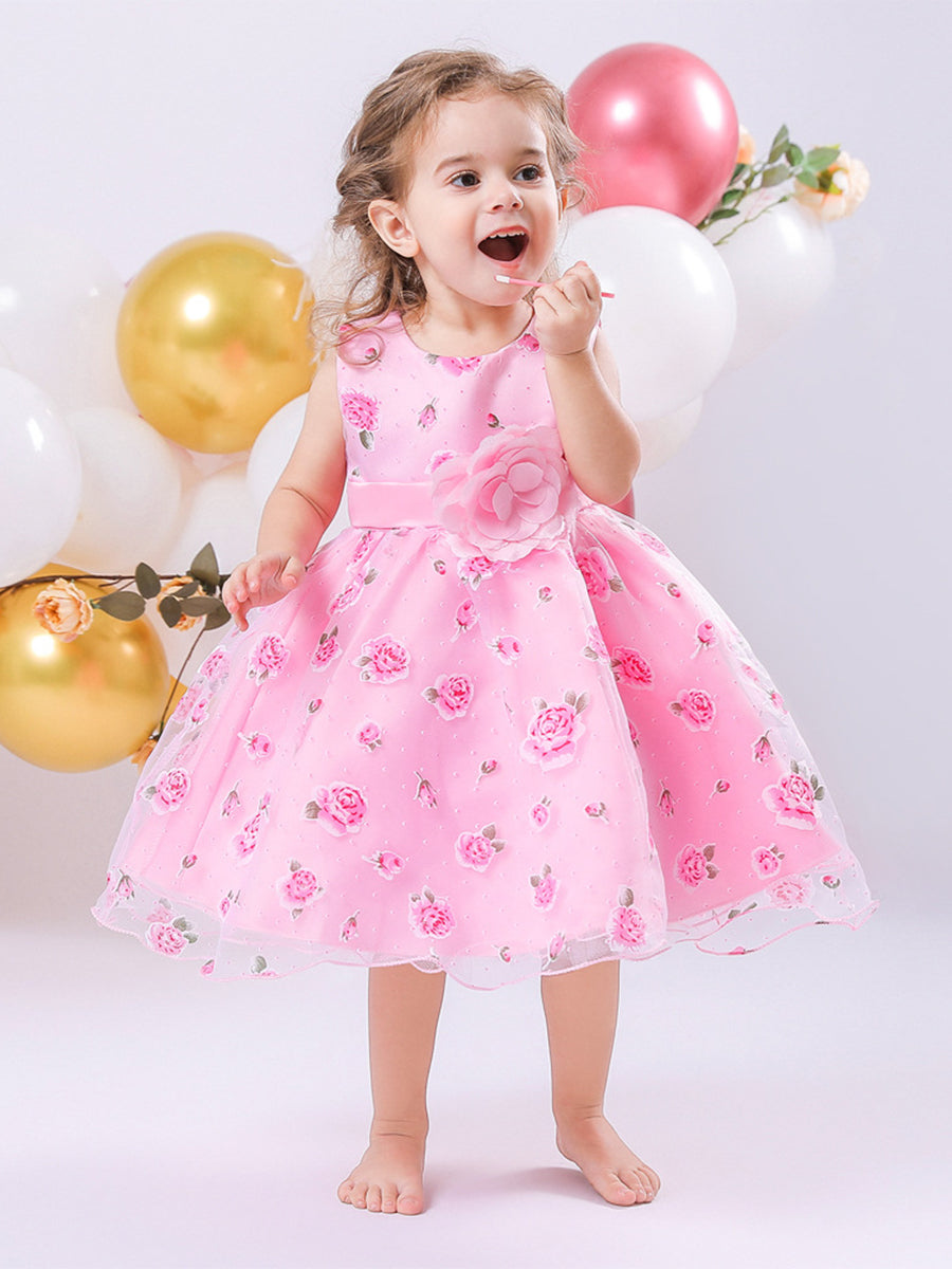 Ball Gown Scoop Sleeveless Flower Girl Dresses with Solid Flowers