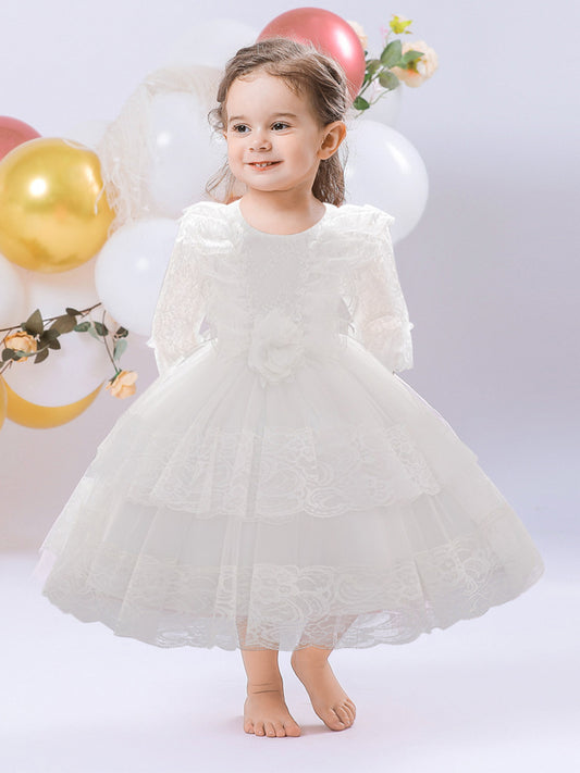 Ball Gown Scoop Long Sleeves Flower Girl Dresses with Lace