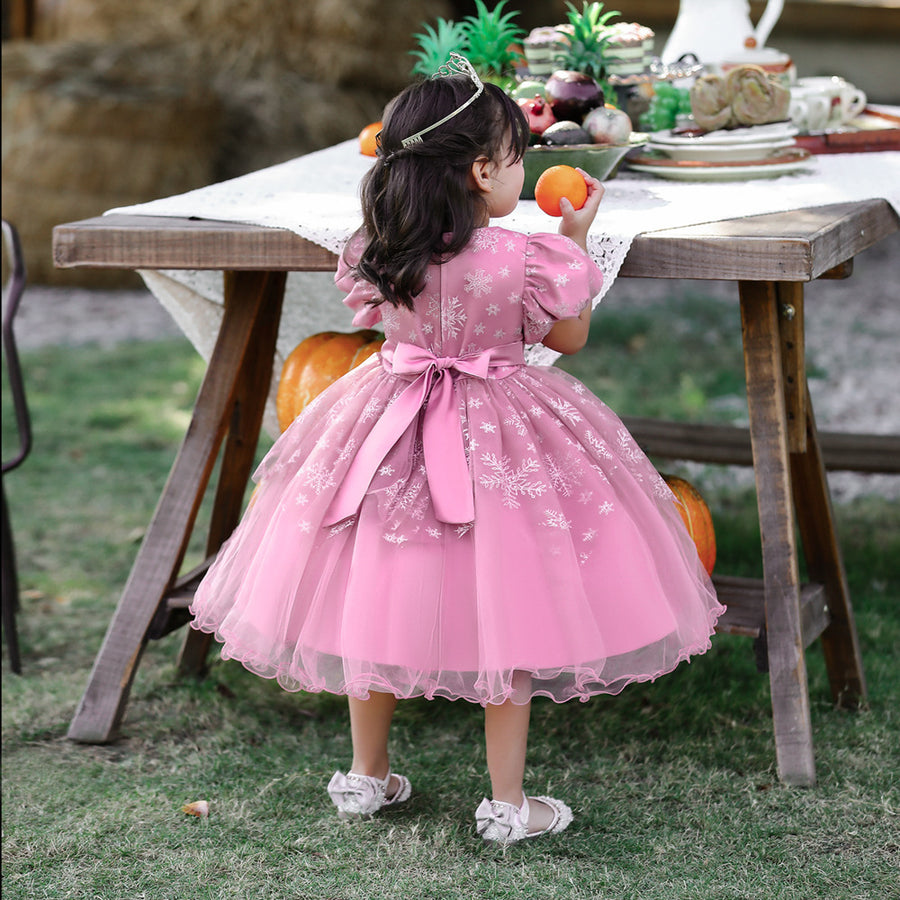 Ball Gown Scoop Puff Sleeves Flower Girl Dresses with Beading