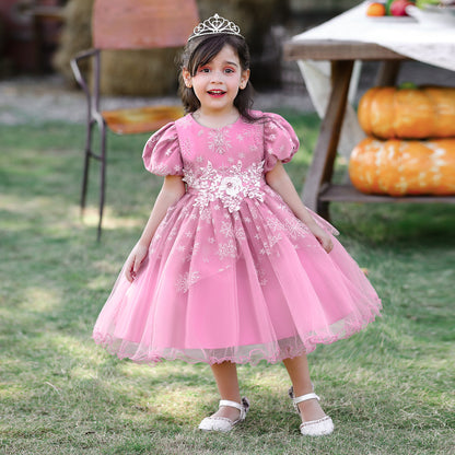 Ball Gown Scoop Puff Sleeves Flower Girl Dresses with Beading