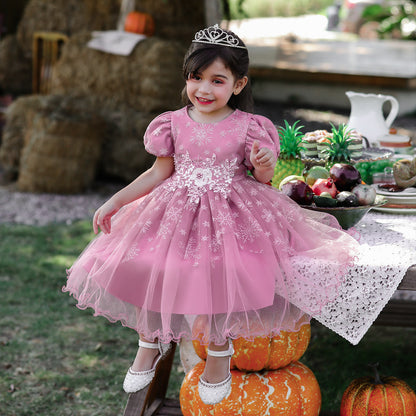 Ball Gown Scoop Puff Sleeves Flower Girl Dresses with Beading