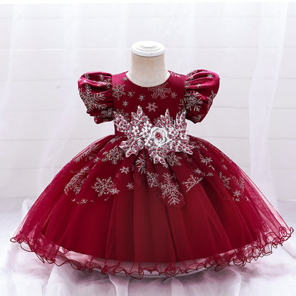 Ball Gown Scoop Puff Sleeves Flower Girl Dresses with Beading