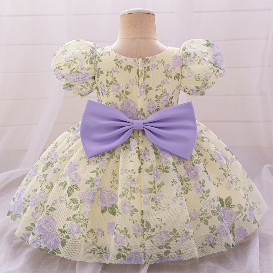 Ball Gown Scoop Puff Sleeves Flower Girl Dresses with Solid Flowers