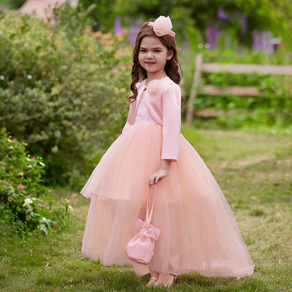 Ball Gown Scoop 3/4 Sleeves 2 Pieces Flower Girl Dresses with Bow knot