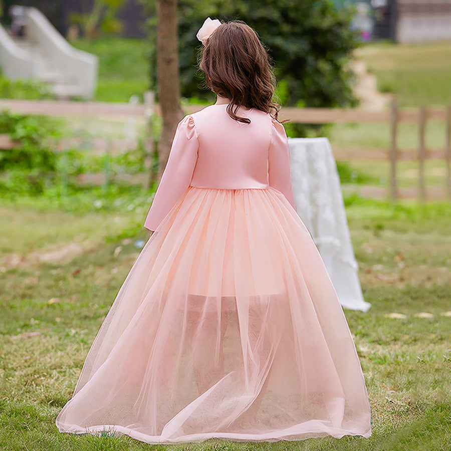 Ball Gown Scoop 3/4 Sleeves 2 Pieces Flower Girl Dresses with Bow knot