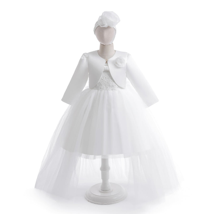 Ball Gown Scoop 3/4 Sleeves 2 Pieces Flower Girl Dresses with Bow knot