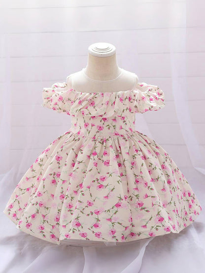 Ball Gown Cold Shoulder Short Sleeves Flower Girl Dresses with Ruched