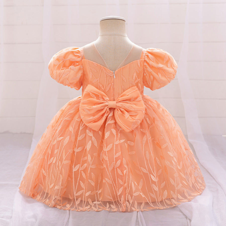 Ball Gown Scoop Puff Sleeves Flower Girl Dresses with Lace