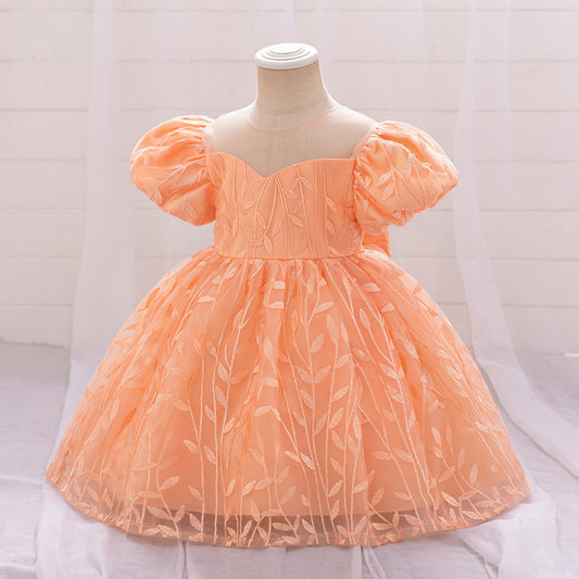 Ball Gown Scoop Puff Sleeves Flower Girl Dresses with Lace