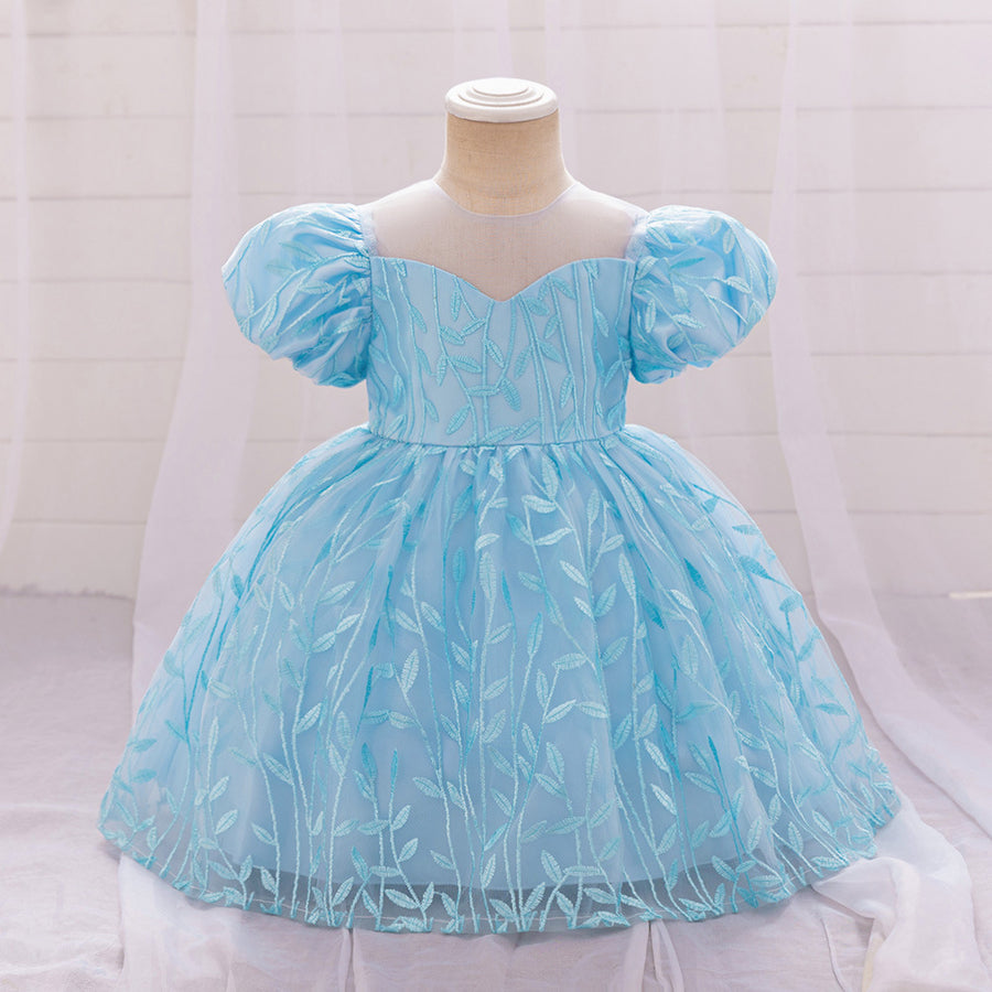 Ball Gown Scoop Puff Sleeves Flower Girl Dresses with Lace