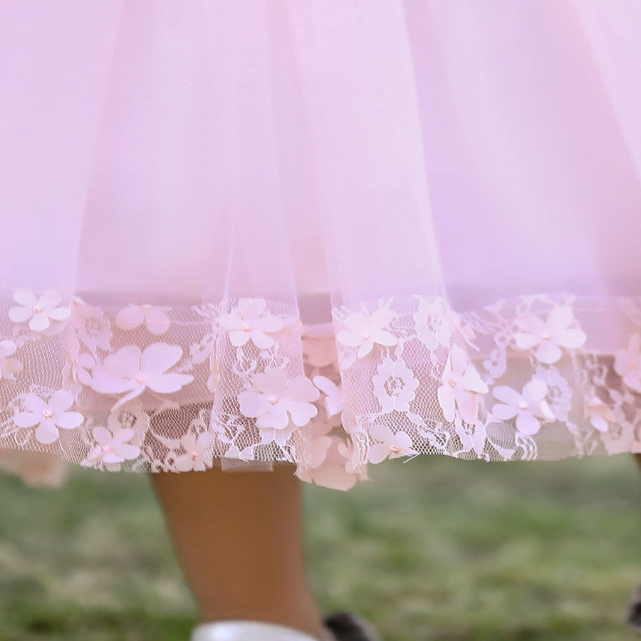 Ball Gown Scoop Puff Sleeves Flower Girl Dresses with Bow knot