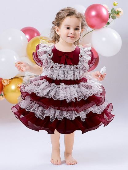 Ball Gown Scoop Puff Sleeves Flower Girl Dresses with Lace