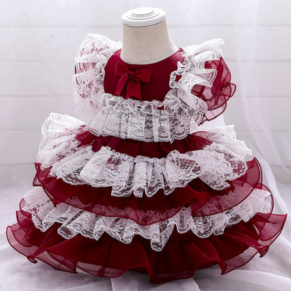 Ball Gown Scoop Puff Sleeves Flower Girl Dresses with Lace