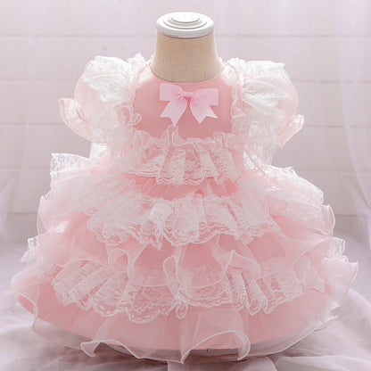 Ball Gown Scoop Puff Sleeves Flower Girl Dresses with Lace