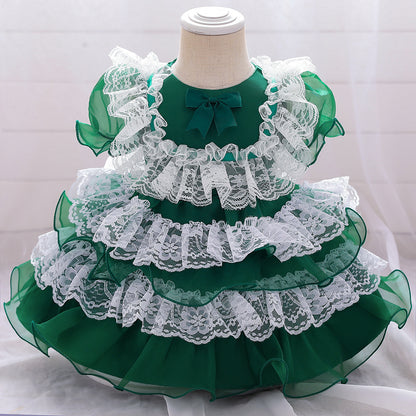 Ball Gown Scoop Puff Sleeves Flower Girl Dresses with Lace