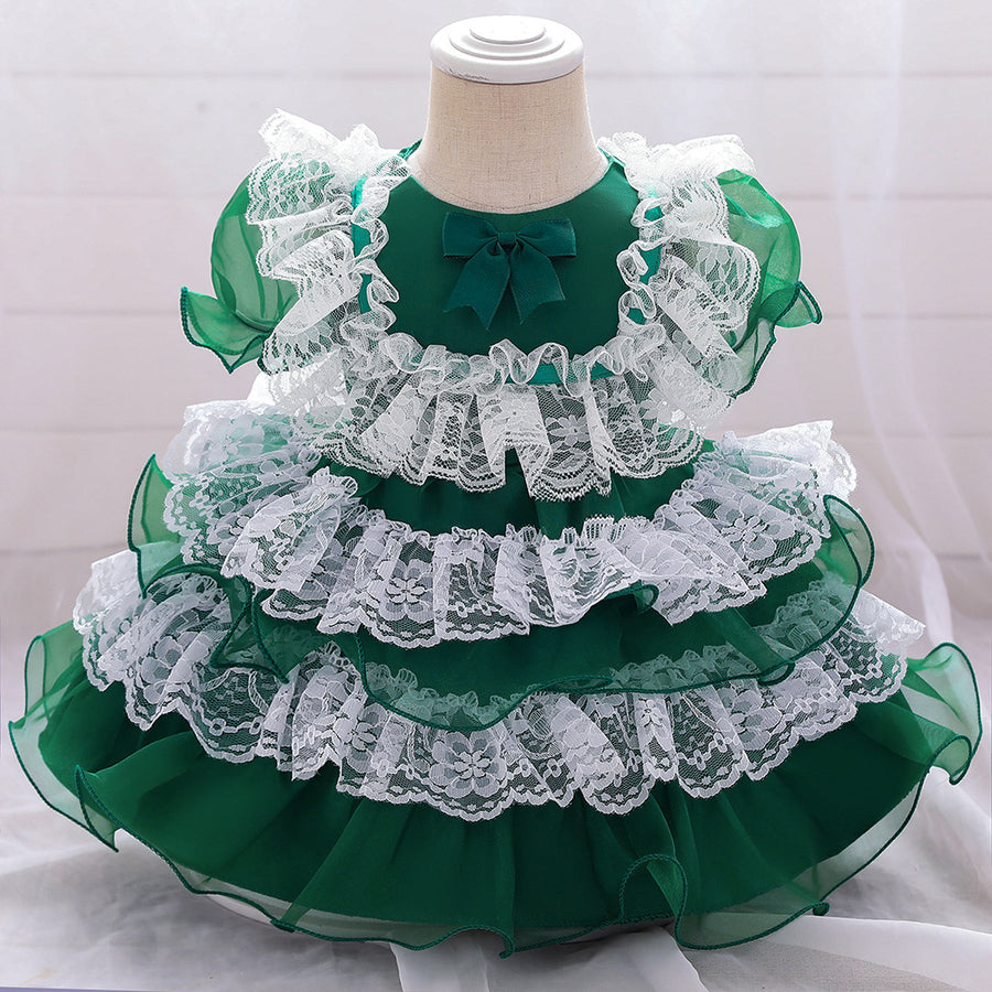 Ball Gown Scoop Puff Sleeves Flower Girl Dresses with Lace