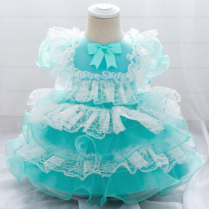 Ball Gown Scoop Puff Sleeves Flower Girl Dresses with Lace