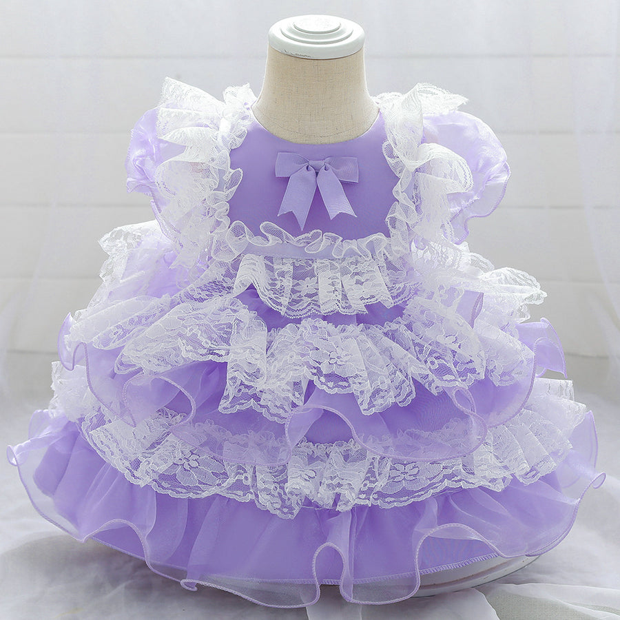 Ball Gown Scoop Puff Sleeves Flower Girl Dresses with Lace