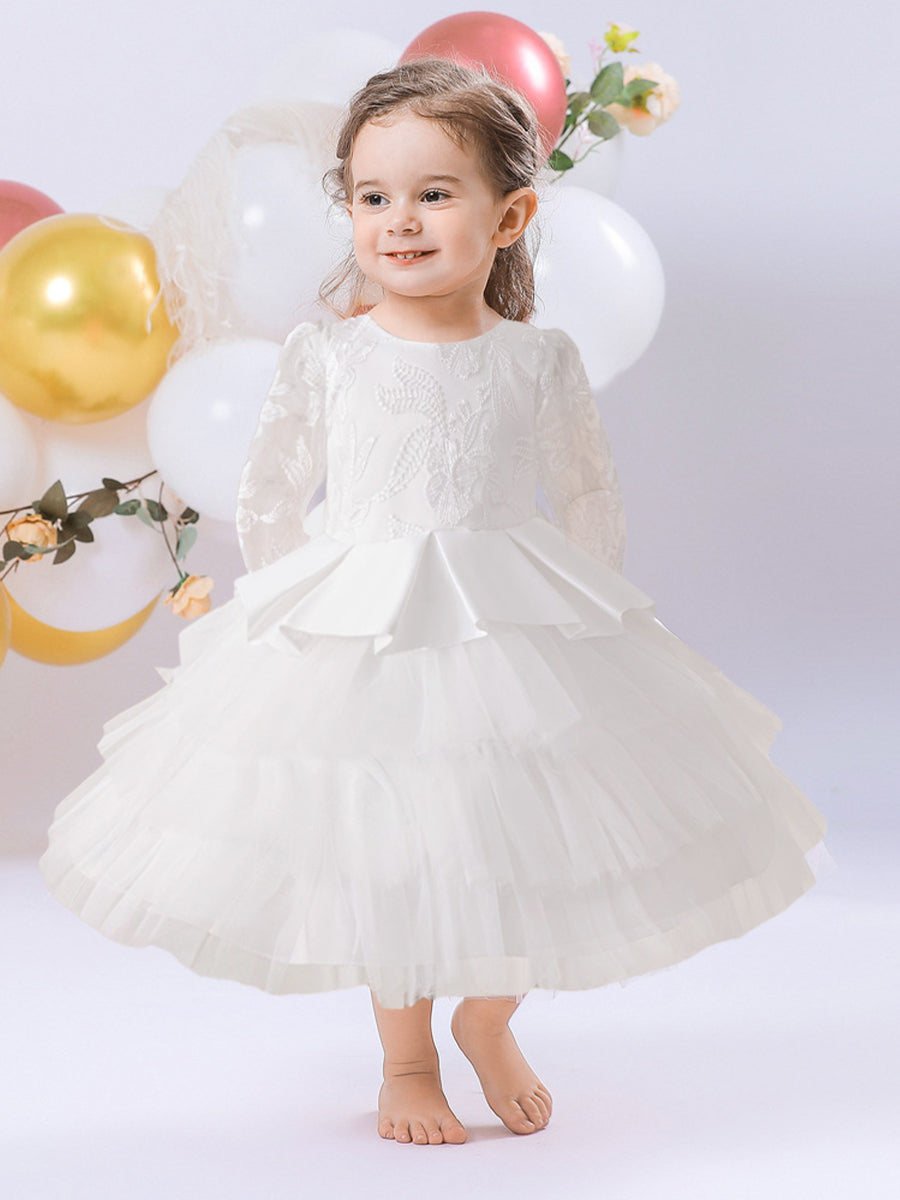 Ball Gown Scoop Long Sleeves Flower Girl Dresses with Tiered