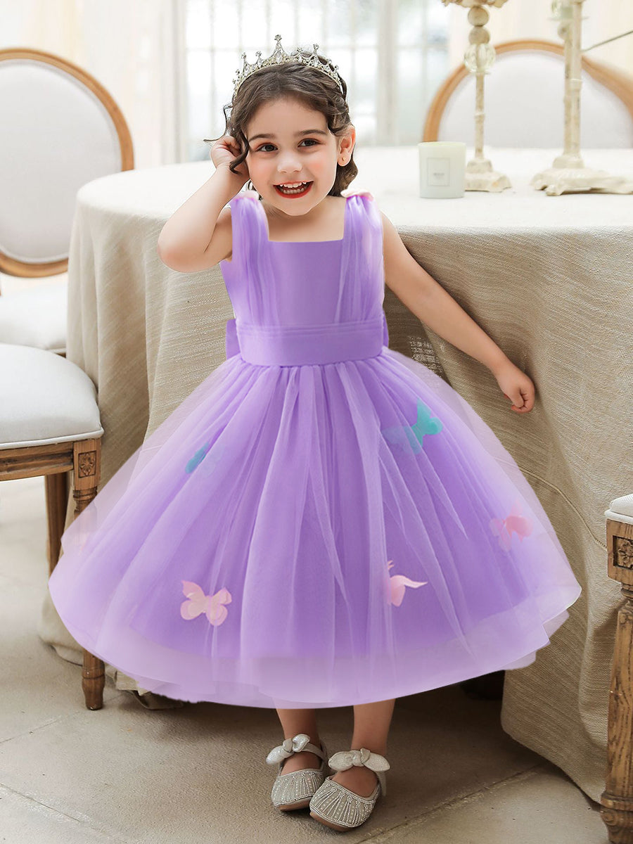 Ball Gown Square Neck Sleeveless Flower Girl Dresses with Solid Flowers