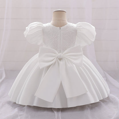 Ball Gown Scoop Puff Sleeves Flower Girl Dresses with Applique