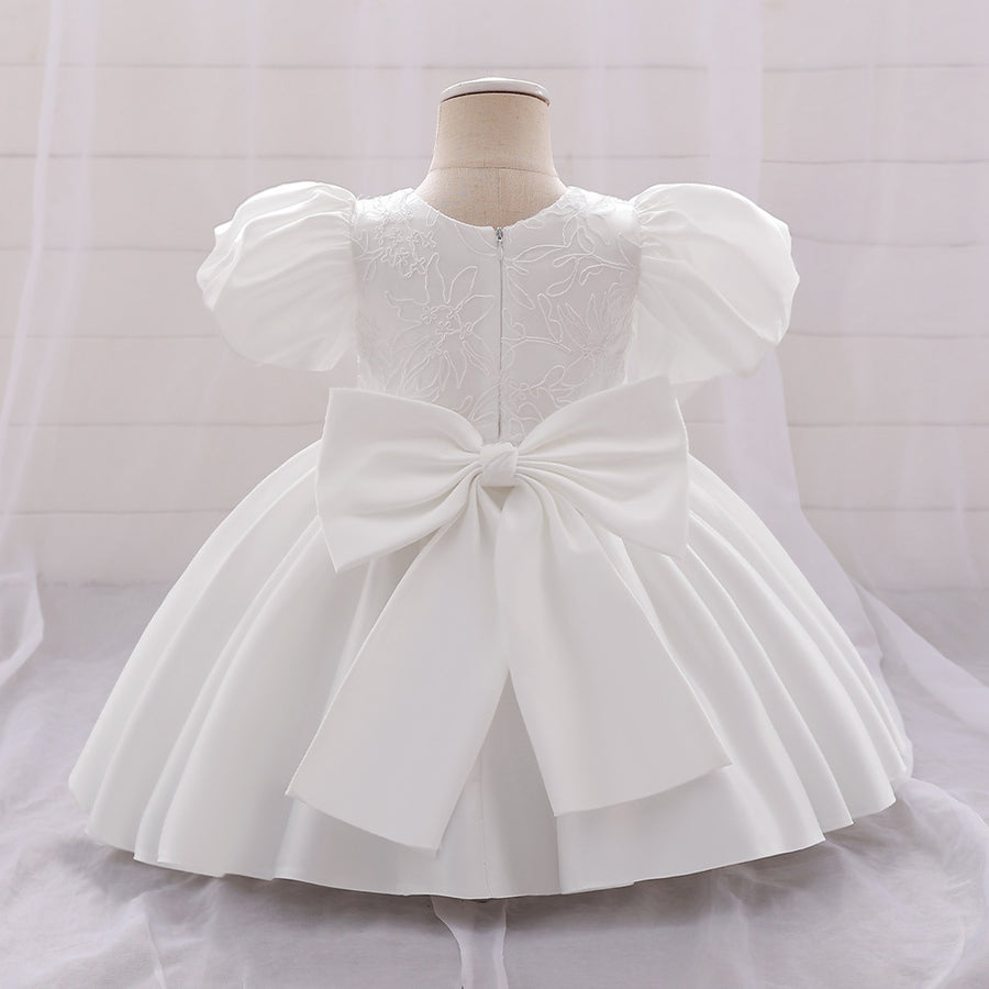 Ball Gown Scoop Puff Sleeves Flower Girl Dresses with Applique