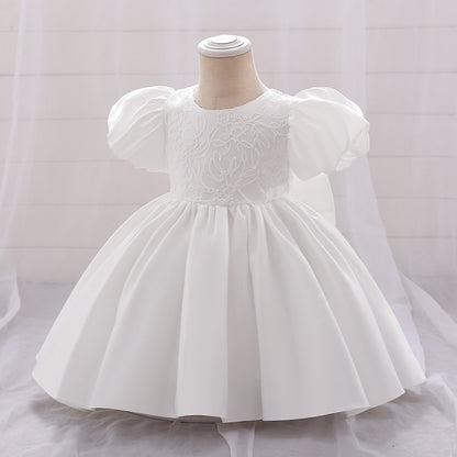 Ball Gown Scoop Puff Sleeves Flower Girl Dresses with Applique