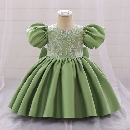 Ball Gown Scoop Puff Sleeves Flower Girl Dresses with Applique