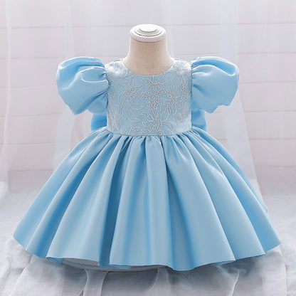 Ball Gown Scoop Puff Sleeves Flower Girl Dresses with Applique