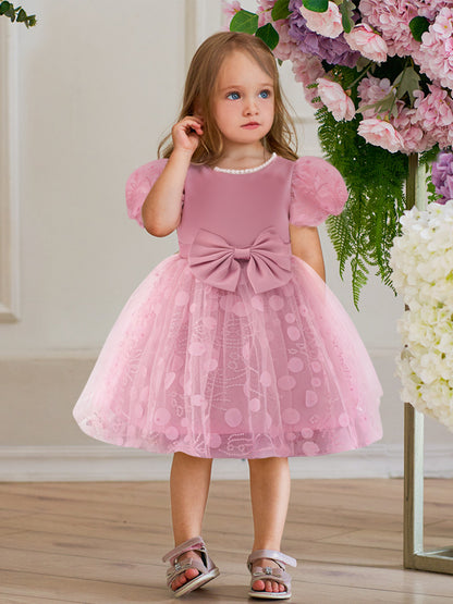 Ball Gown Scoop Puff Sleeves Flower Girl Dresses with Sequins