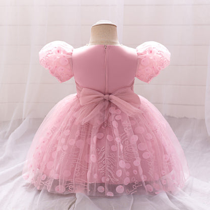 Ball Gown Scoop Puff Sleeves Flower Girl Dresses with Sequins