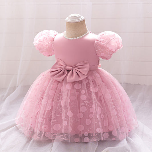 Ball Gown Scoop Puff Sleeves Flower Girl Dresses with Sequins