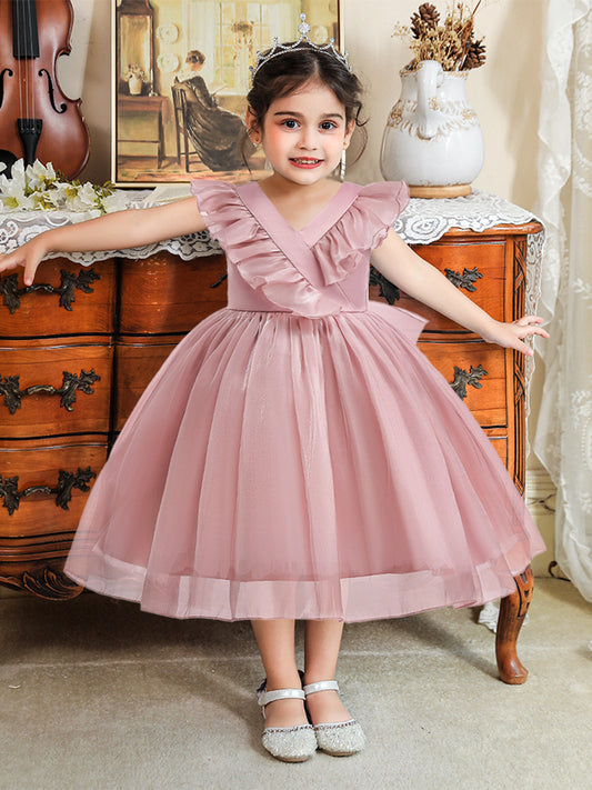 Ball Gown V-Neck Sleeveless Flower Girl Dresses with Ruffles