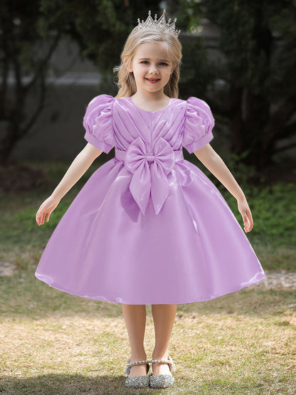 Ball Gown Scoop Puff Sleeves Flower Girl Dresses with Ruched