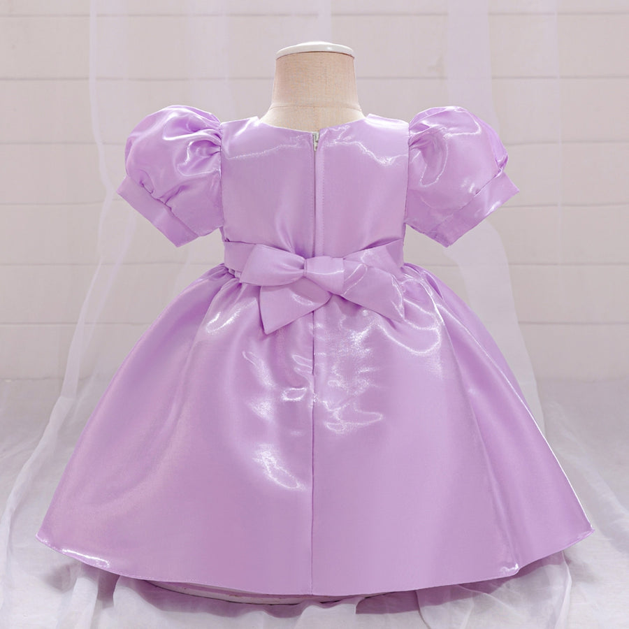 Ball Gown Scoop Puff Sleeves Flower Girl Dresses with Ruched