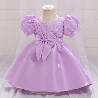 Ball Gown Scoop Puff Sleeves Flower Girl Dresses with Ruched