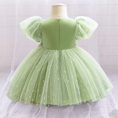 Ball Gown Scoop Puff Sleeves Ruched Flower Girl Dresses