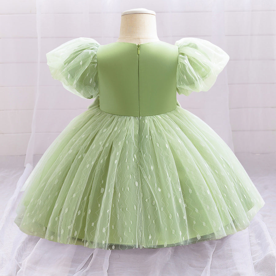 Ball Gown Scoop Puff Sleeves Ruched Flower Girl Dresses