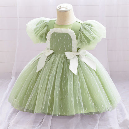 Ball Gown Scoop Puff Sleeves Ruched Flower Girl Dresses