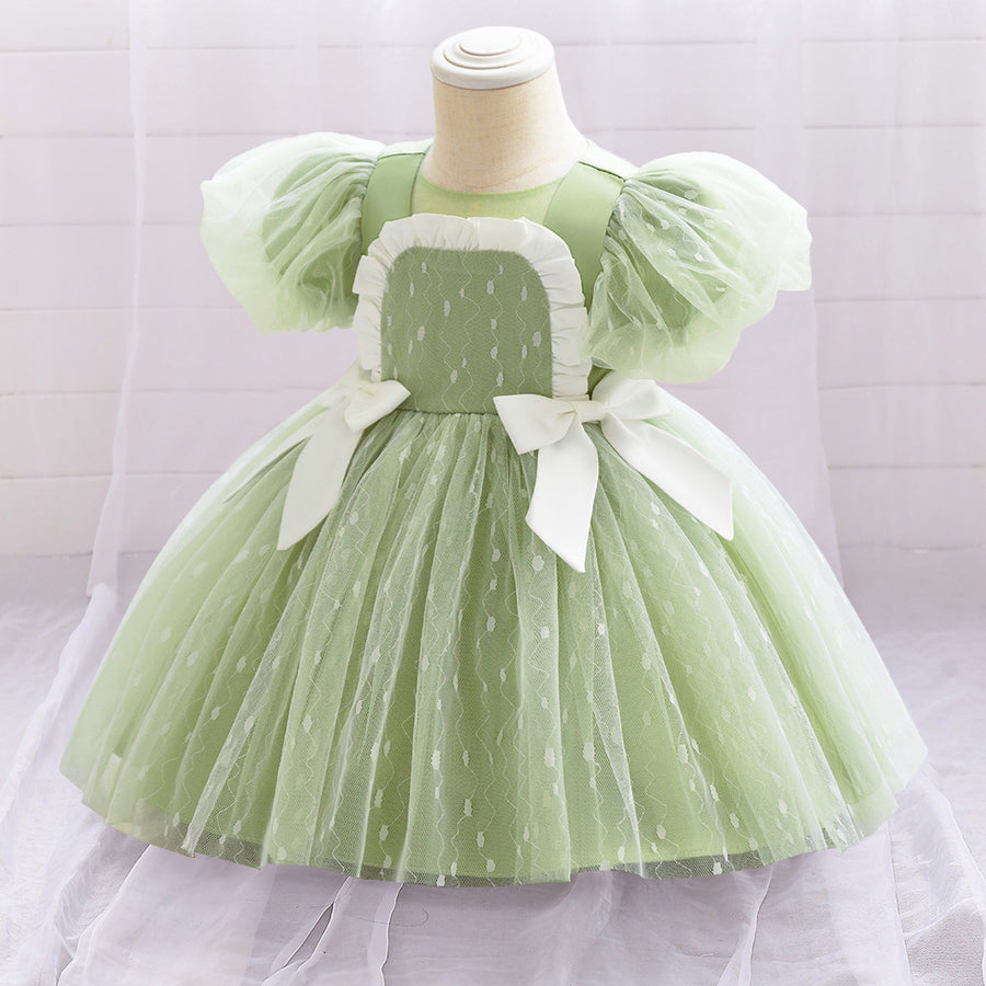 Ball Gown Scoop Puff Sleeves Ruched Flower Girl Dresses