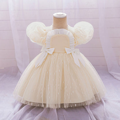 Ball Gown Scoop Puff Sleeves Ruched Flower Girl Dresses