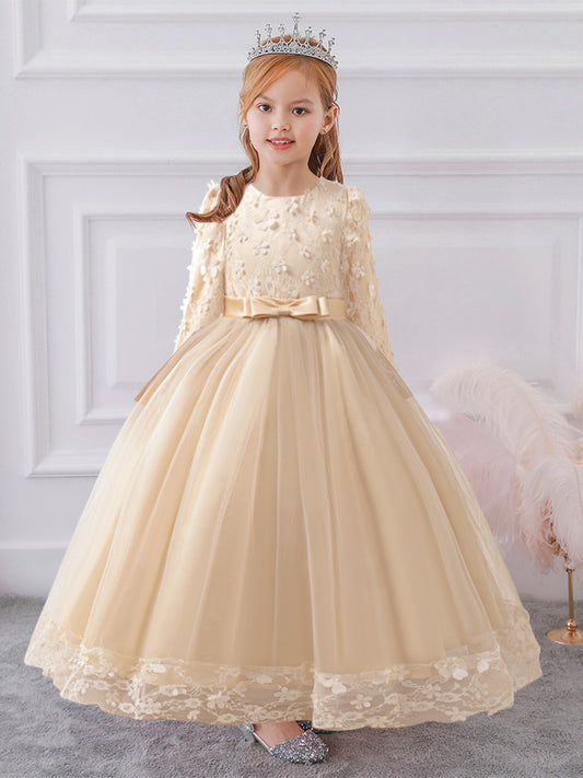 Ball Gown Scoop Long Sleeves Flower Girl Dresses with Lace