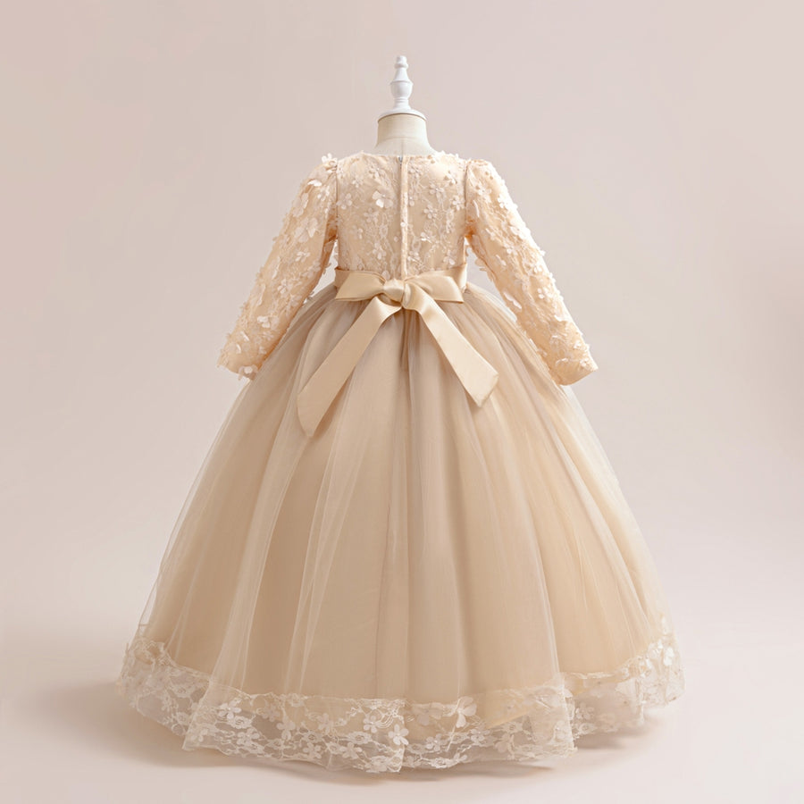 Ball Gown Scoop Long Sleeves Flower Girl Dresses with Lace