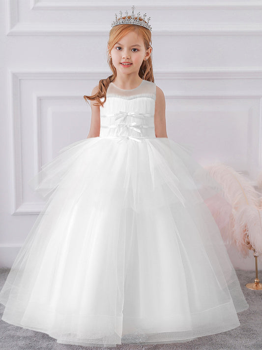 Ball Gown Scoop Sleeveless Tiered Flower Girl Dresses