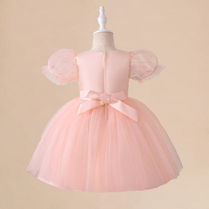 Ball Gown Scoop Puff Sleeves Flower Girl Dresses with Pearls