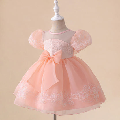 Ball Gown Scoop Puff Sleeves Flower Girl Dresses with Lace