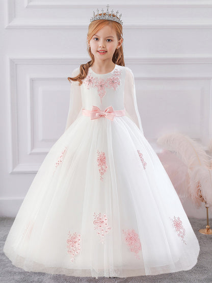 Ball Gown Scoop Long Sleeves Flower Girl Dresses with Beading