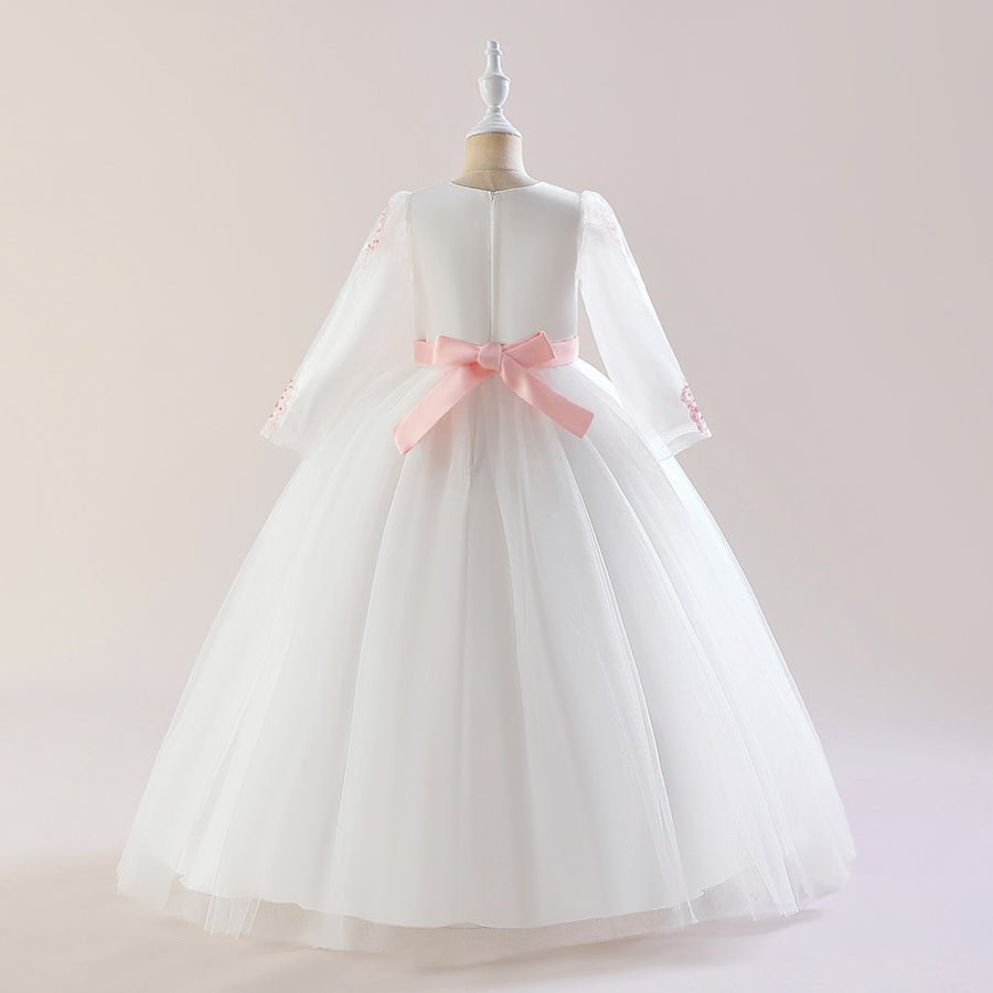 Ball Gown Scoop Long Sleeves Flower Girl Dresses with Beading