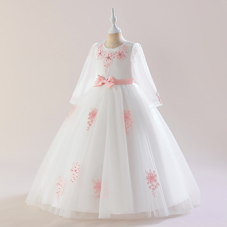 Ball Gown Scoop Long Sleeves Flower Girl Dresses with Beading