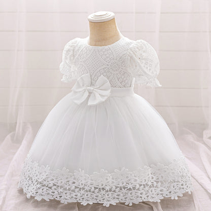 Ball Gown Scoop Puff Sleeves Flower Girl Dresses with Lace